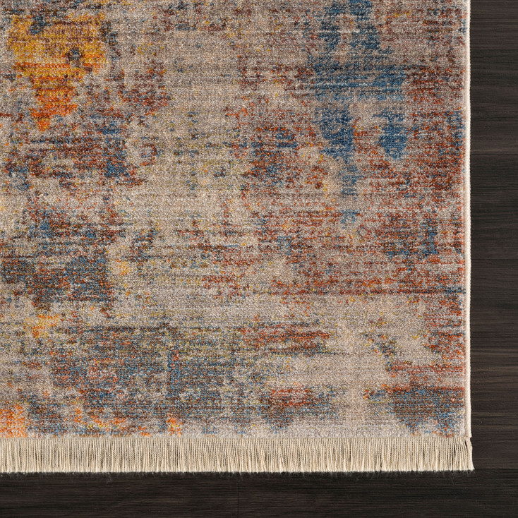 2' x 6' Beige Abstract Distressed Runner Rug