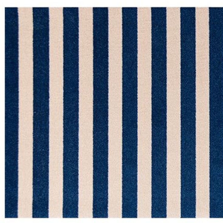2' x 6' Navy and Sand Striped Tufted Washable Non Skid Area Rug