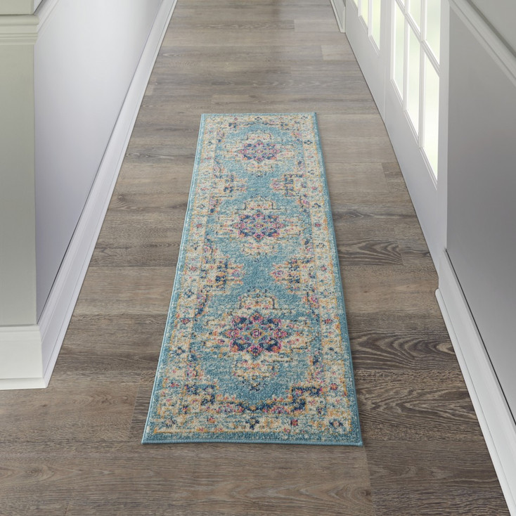 2' x 6' Light Blue Southwestern Power Loom Runner Rug