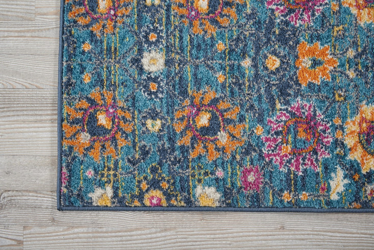 2' x 6' Blue and Orange Floral Power Loom Runner Rug