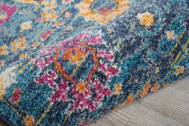 2' x 6' Blue and Orange Floral Power Loom Runner Rug