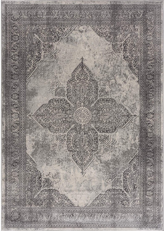 2' x 6' Gray Distressed Medallion Area Rug