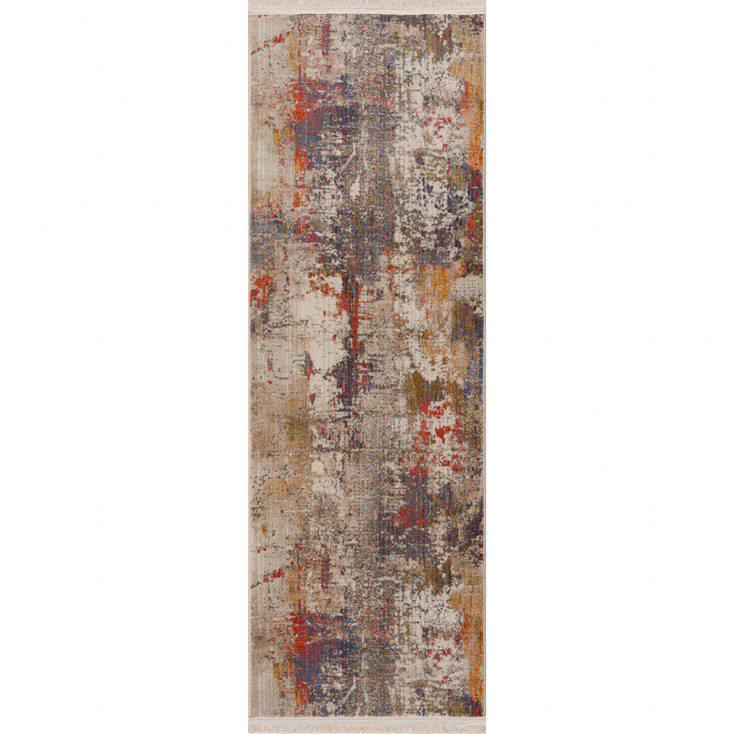 2' x 6' Gray Abstract Distressed Runner Rug