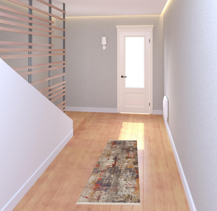 2' x 6' Gray Abstract Distressed Runner Rug