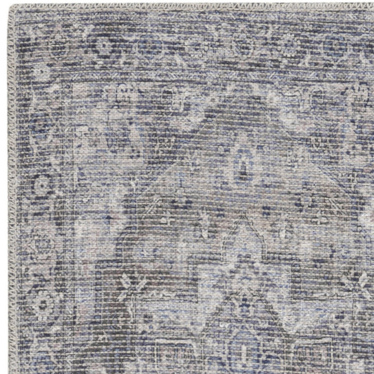 2' x 6' Grey Oriental Power Loom Distressed Runner Rug