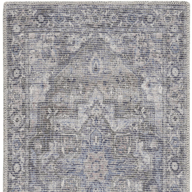 2' x 6' Grey Oriental Power Loom Distressed Runner Rug