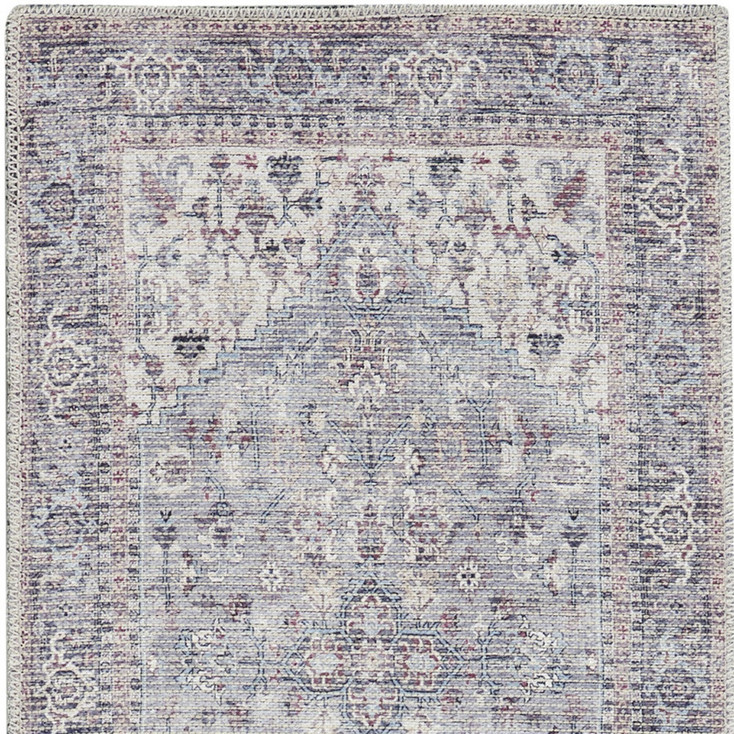 2' x 6' Grey Oriental Power Loom Distressed Washable Runner Rug