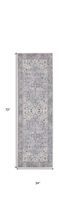 2' x 6' Grey Oriental Power Loom Distressed Washable Runner Rug