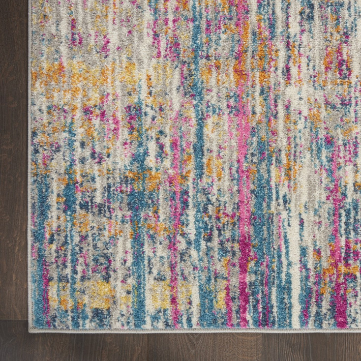 2' x 8' Pink and Ivory Abstract Power Loom Runner Rug