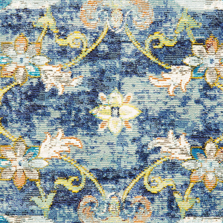 2' x 9' Blue and White Jacobean Pattern Runner Rug