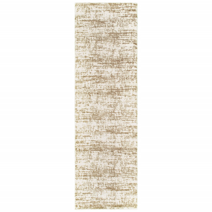 2' x 8' Ivory and Gray Abstract Strokes Runner Rug