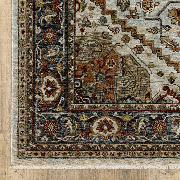 2' x 8' Ivory Beige Blue Orange Gold Green Grey and Rust Oriental Power Loom Runner Rug