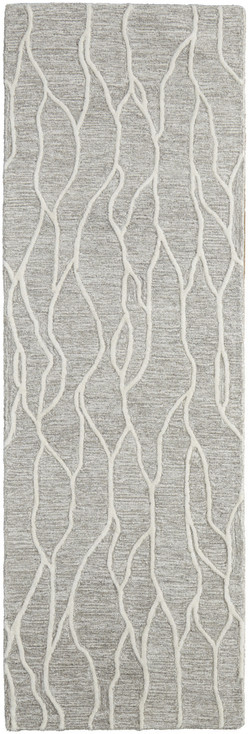 2' x 8' Taupe and Ivory Wool Abstract Tufted Handmade Stain Resistant Runner Rug