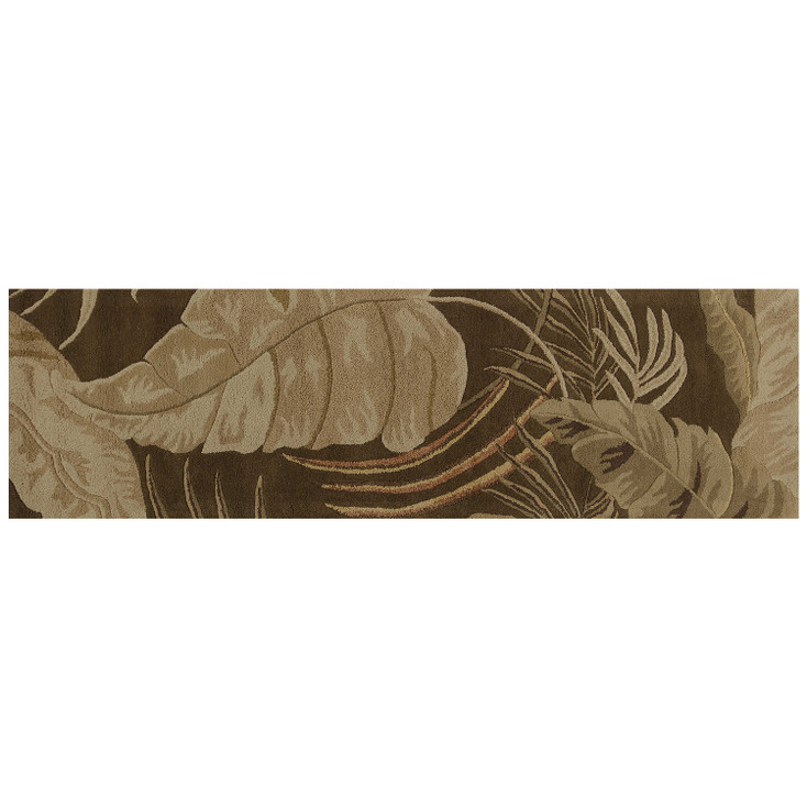 2' x 8' Mocha Brown Hand Tufted Tropical Leaves Indoor Runner Rug