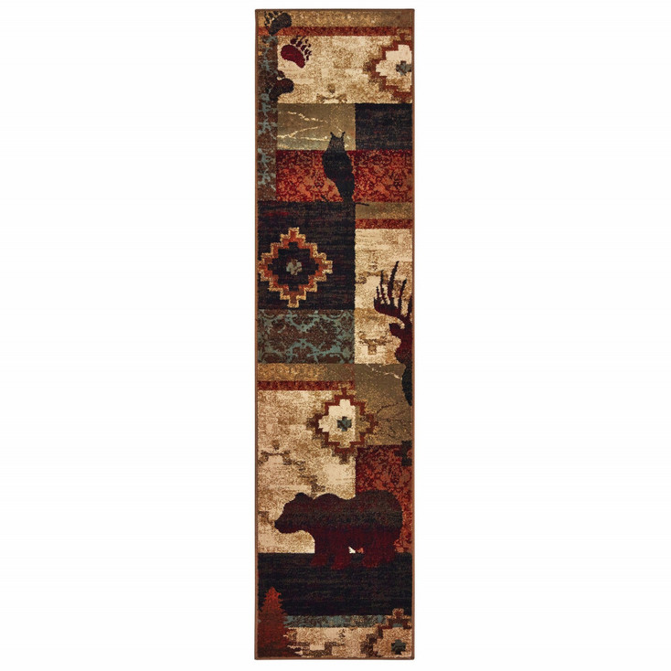 2' x 8' Rustic Brown Animal Lodge Runner Rug