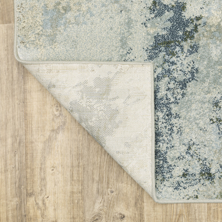 2' x 8' Blue Green Grey and Ivory Abstract Power Loom Stain Resistant Runner Rug