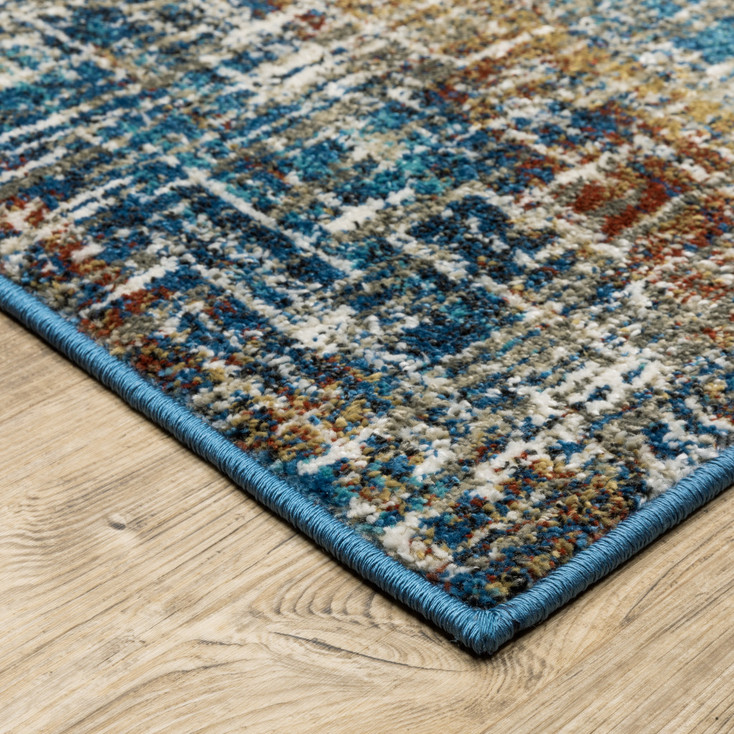 2' x 8' Blue Teal Gold Rust and Beige Abstract Power Loom Stain Resistant Runner Rug