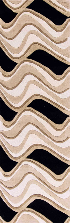 2' x 8' Black or Beige Abstract Waves Wool Runner Rug