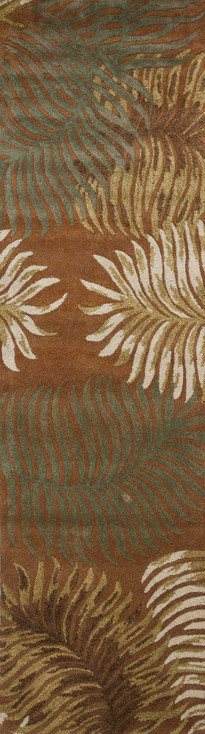 2' x 8' Rust Orange Hand Tufted Tropical Leaves Indoor Runner Rug