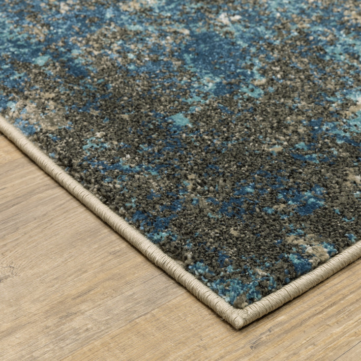 2' x 8' Blue Grey and Beige Abstract Power Loom Stain Resistant Runner Rug