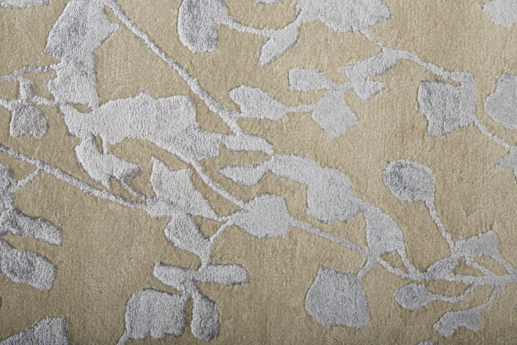 2' x 8' Tan Silver and Gray Wool Floral Tufted Handmade Runner Rug