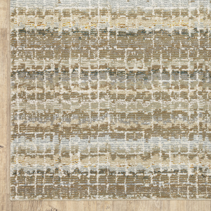 2' x 8' Ivory Grey Tan and Brown Abstract Power Loom Stain Resistant Runner Rug