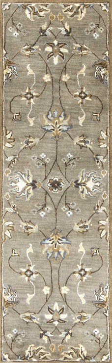 2' x 8' Grey Hand Tufted Wool Traditional Floral Indoor Area Rug