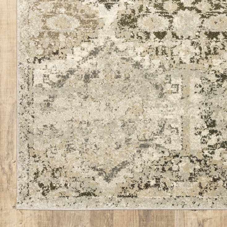 2' x 8' Ivory and Gray Floral Trellis Indoor Runner Rug