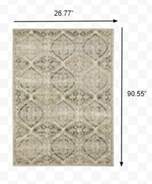 2' x 8' Ivory and Gray Floral Trellis Indoor Runner Rug
