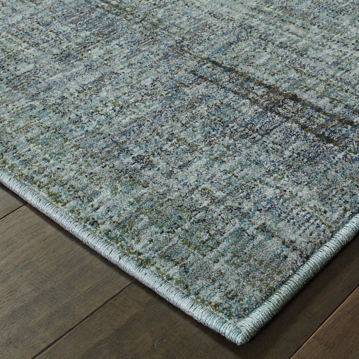 2' x 8' Blue Grey Silver and Green Power Loom Stain Resistant Runner Rug