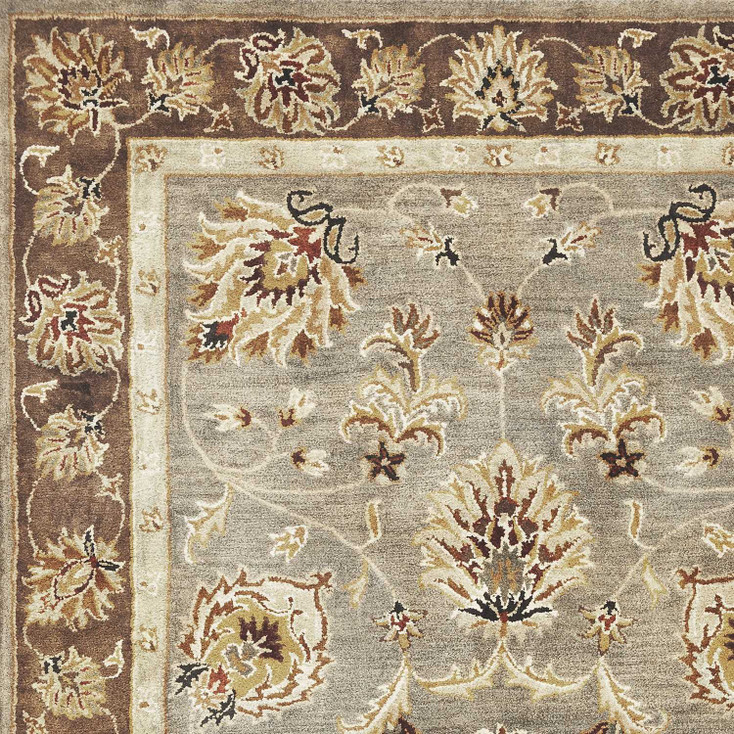 2' x 8' Grey or Mocha Floral Vines Bordered Wool Runner Rug
