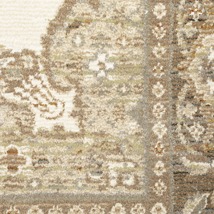 2' x 8' Beige Ivory Tan Gold Grey and Green Oriental Power Loom Runner Rug