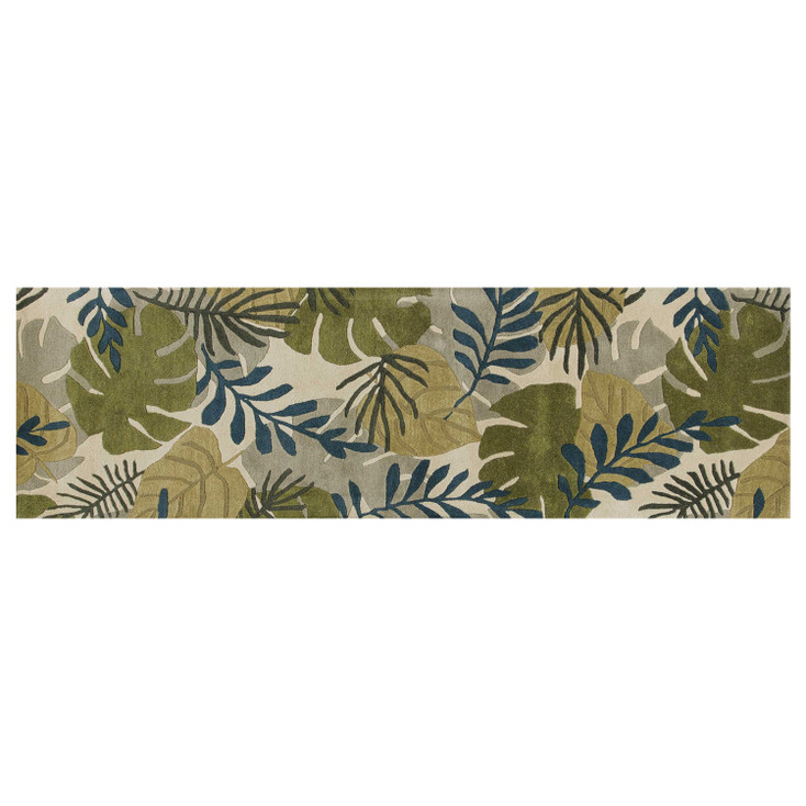 2' x 8' Ivory Hand Tufted Oversized Tropical Leaves Indoor Runner Rug