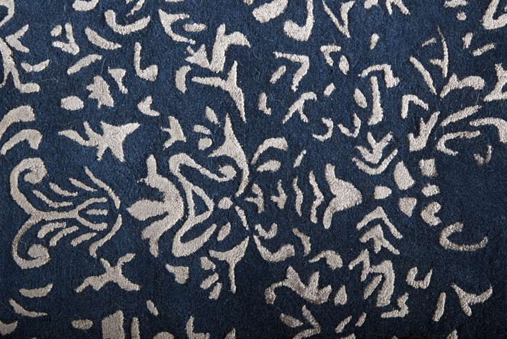 2' x 8' Blue and Silver Wool Floral Tufted Handmade Distressed Runner Rug