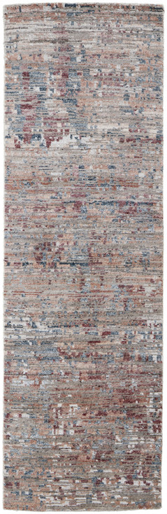 2' x 8' Red and Blue Wool Abstract Hand Knotted Runner Rug