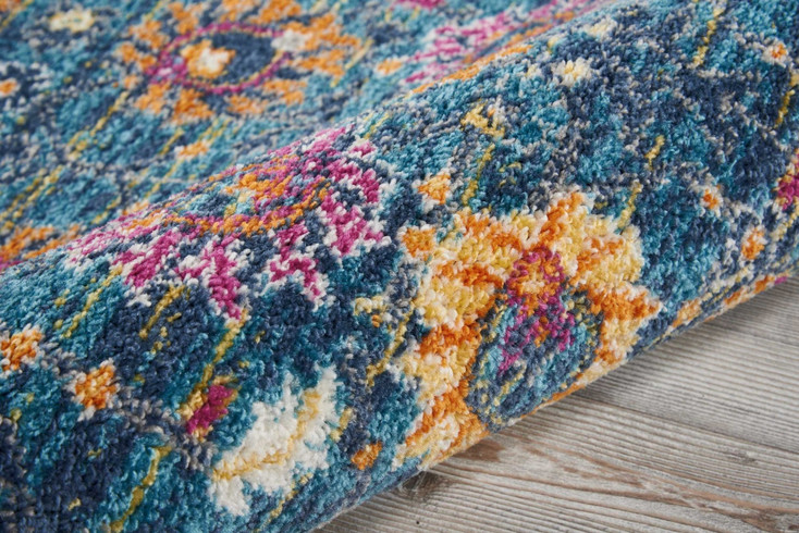2' x 8' Blue and Orange Floral Power Loom Runner Rug