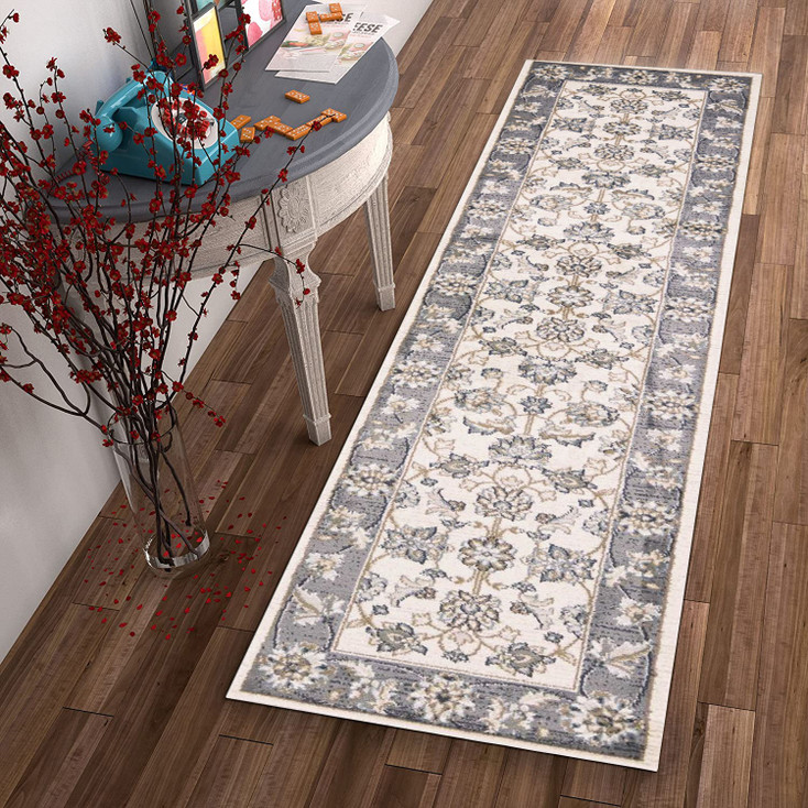 2' x 8' Gray and Ivory Runner Rug