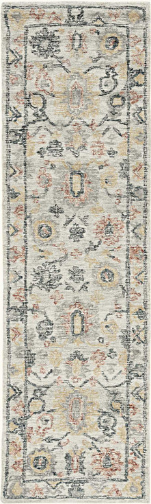 2' x 8' Ivory Hand Tufted Space Dyed Floral Traditional Indoor Runner Rug