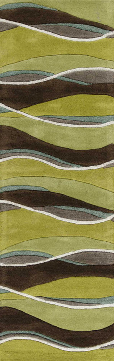 2' x 8' Lime Mocha Hand Tufted Abstract Waves Indoor Runner Rug