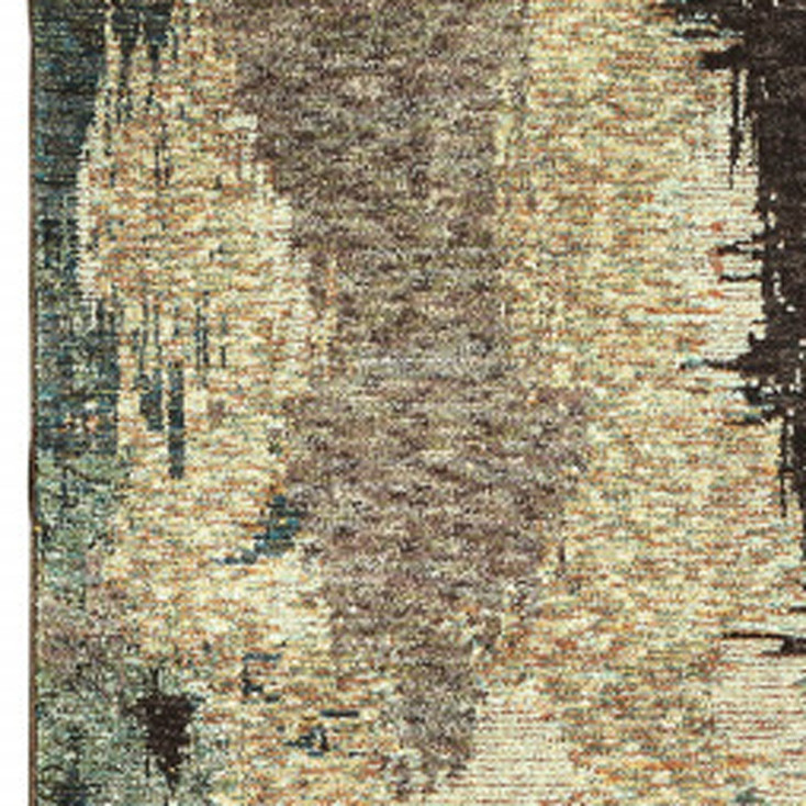 2' x 8' Blue and Brown Abstract Power Loom Stain Resistant Runner Rug