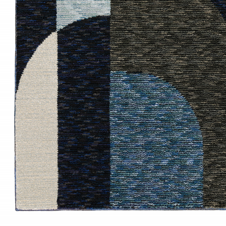 2' x 8' Blue Grey Charcoal and Purple Geometric Power Loom Stain Resistant Runner Rug