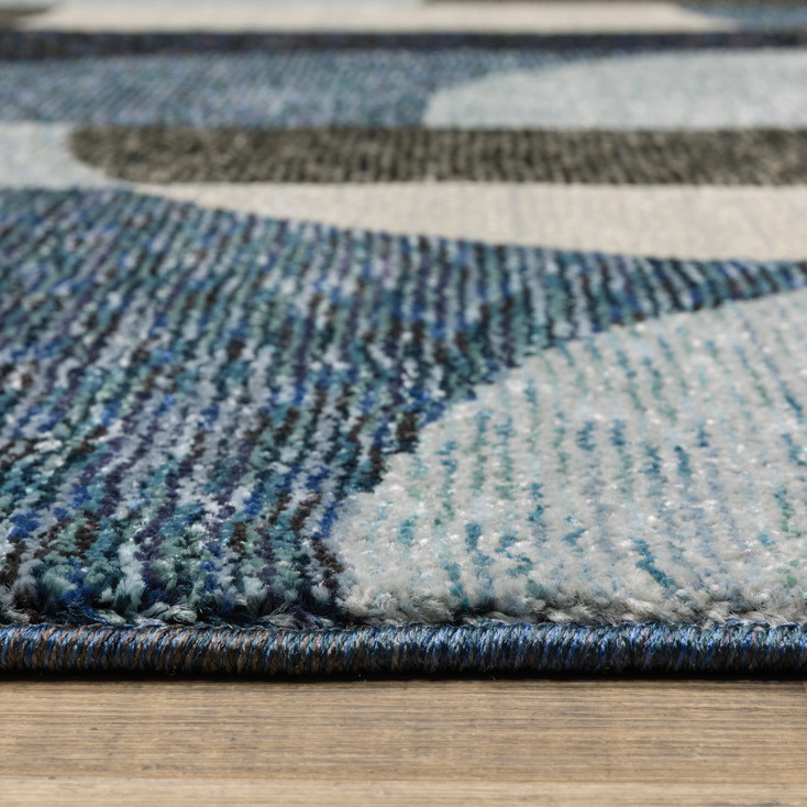 2' x 8' Blue Grey Charcoal and Purple Geometric Power Loom Stain Resistant Runner Rug