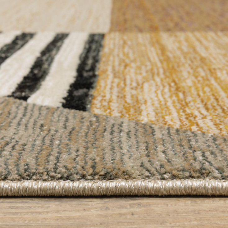 2' x 8' Gold Brown Blue Charcoal Rust and Beige Geometric Power Loom Runner Rug