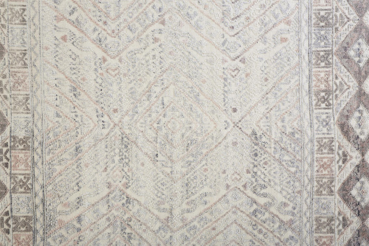 2' x 8' Gray Ivory and Pink Geometric Hand Knotted Runner Rug