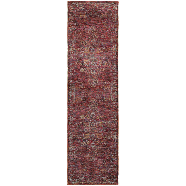 2' x 8' Red and Gold Oriental Power Loom Stain Resistant Runner Rug