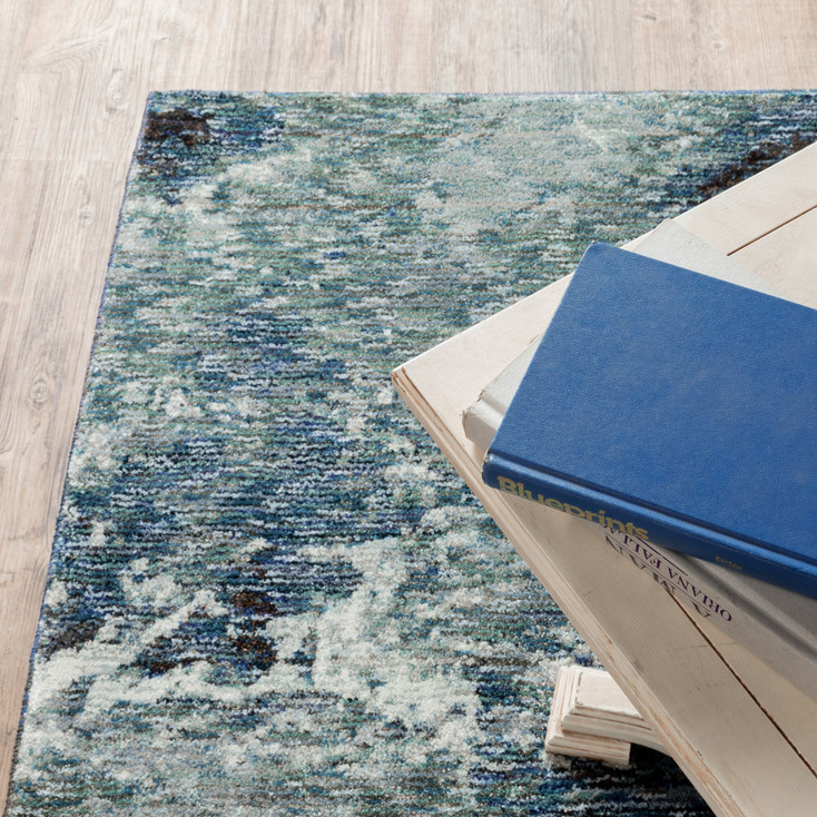2' x 8' Grey Teal and Green Abstract Power Loom Stain Resistant Runner Rug