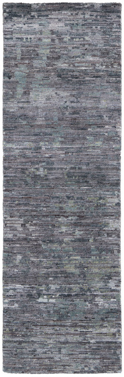 2' x 8' Blue and Gray Wool Abstract Hand Knotted Runner Rug