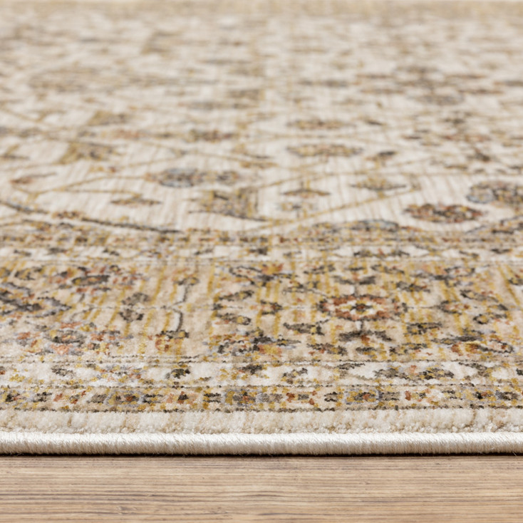 2' x 8' Ivory & Gold Oriental Power Loom Polyester Runner Rug with Fringe