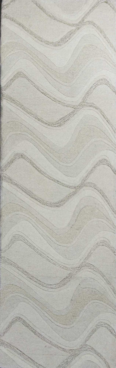 2' x 8' Ivory Abstract Waves Wool Runner Rug