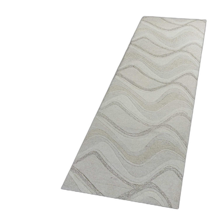 2' x 8' Ivory Abstract Waves Wool Runner Rug